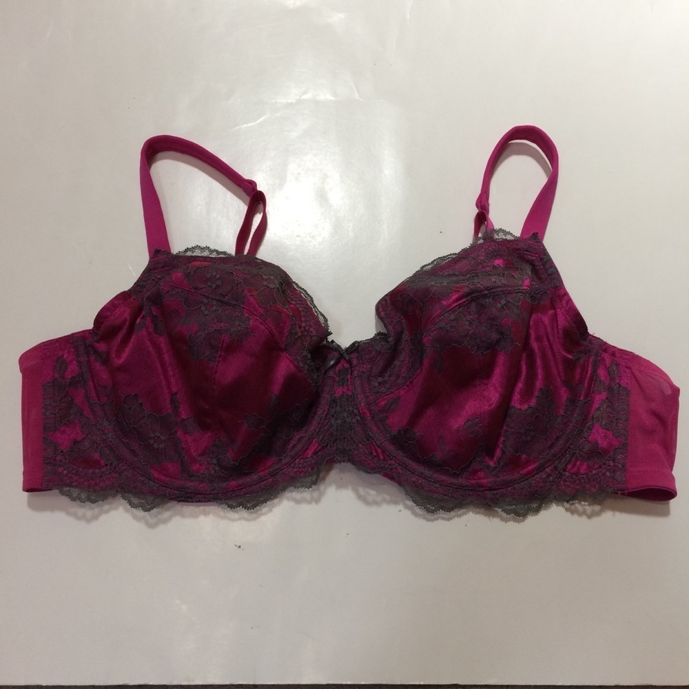 Cacique Magenta & Grey Lace Unlined Full Coverage Bra -  44C